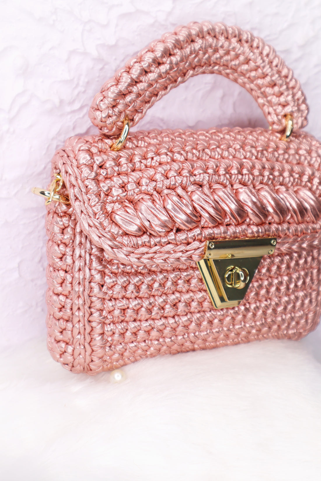 Handmade Rose Gold Metallic Crochet Bag