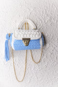 Pastel Blue and White Handcrafted Crotchet Bag