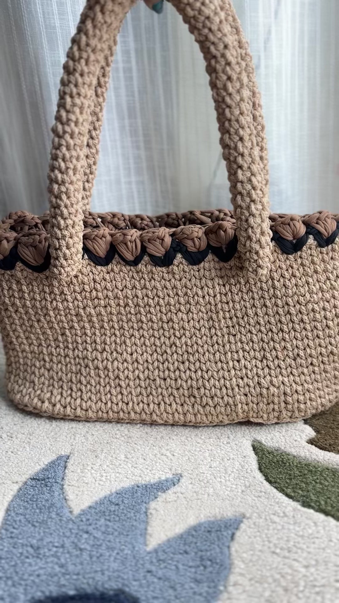Beige Crochet Tote With Tulips
