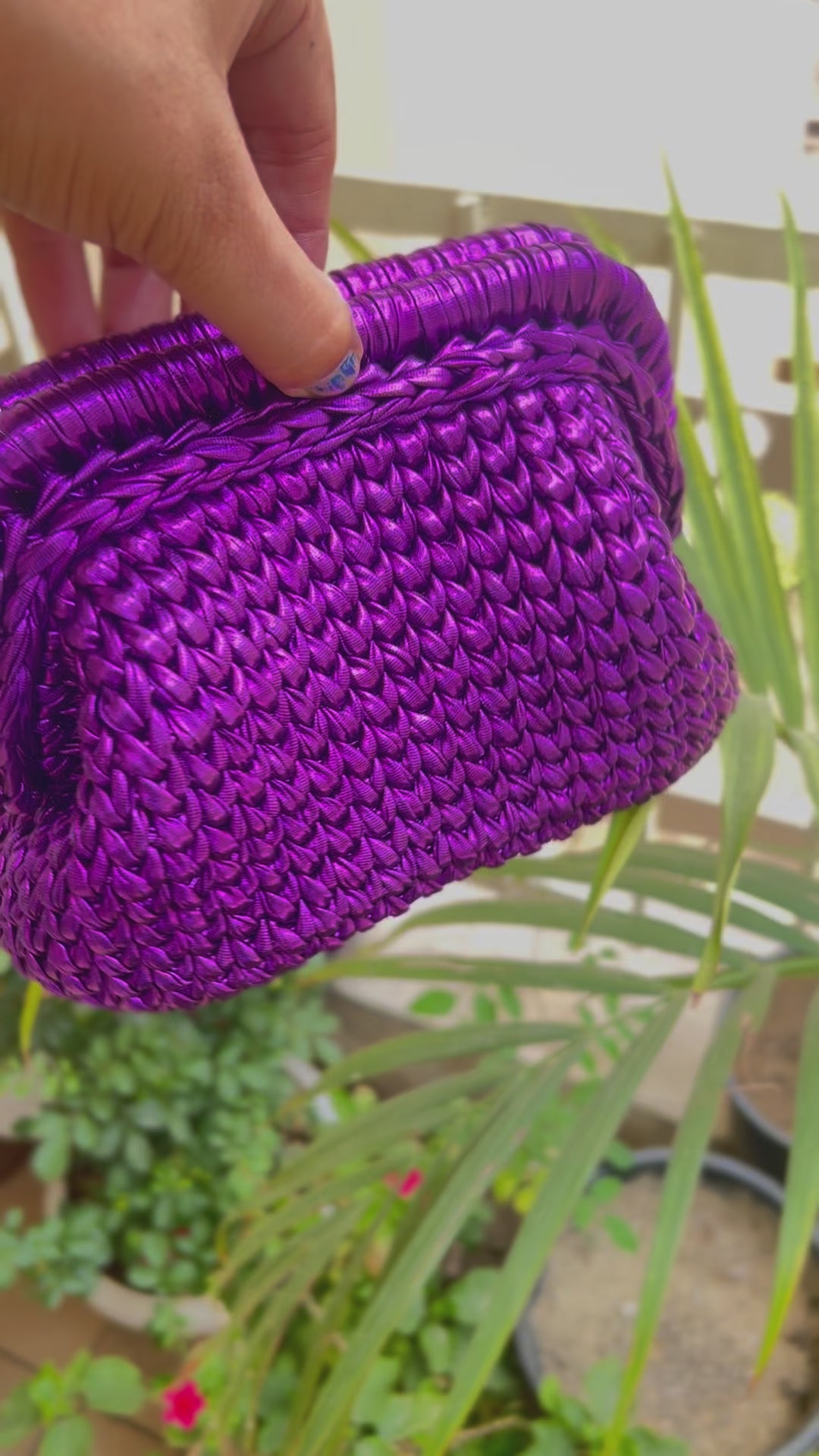 Metallic Purple Luxe Crochet Clutch