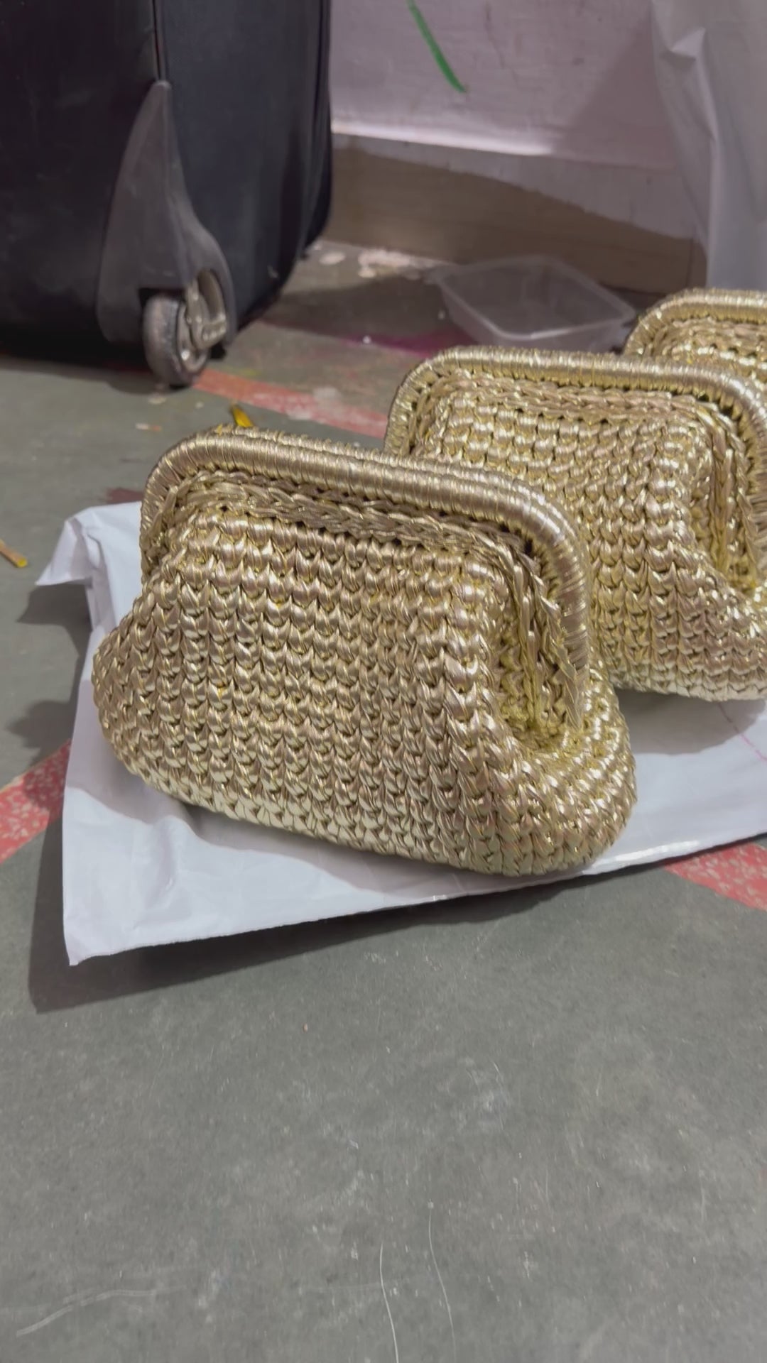Light Golden Metallic Crochet Clutch ( few pieces left )