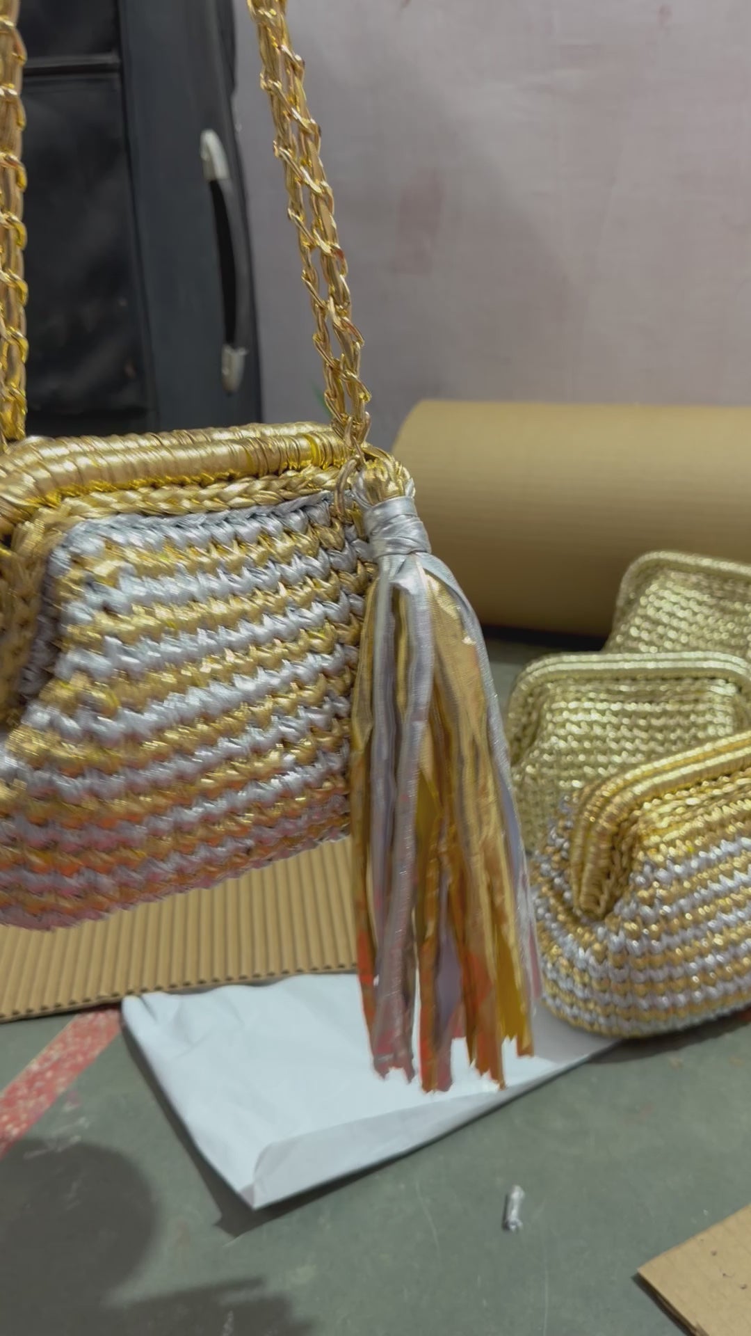 Golden & Silver Luxe Metallic Crochet Clutch (Price Drop)