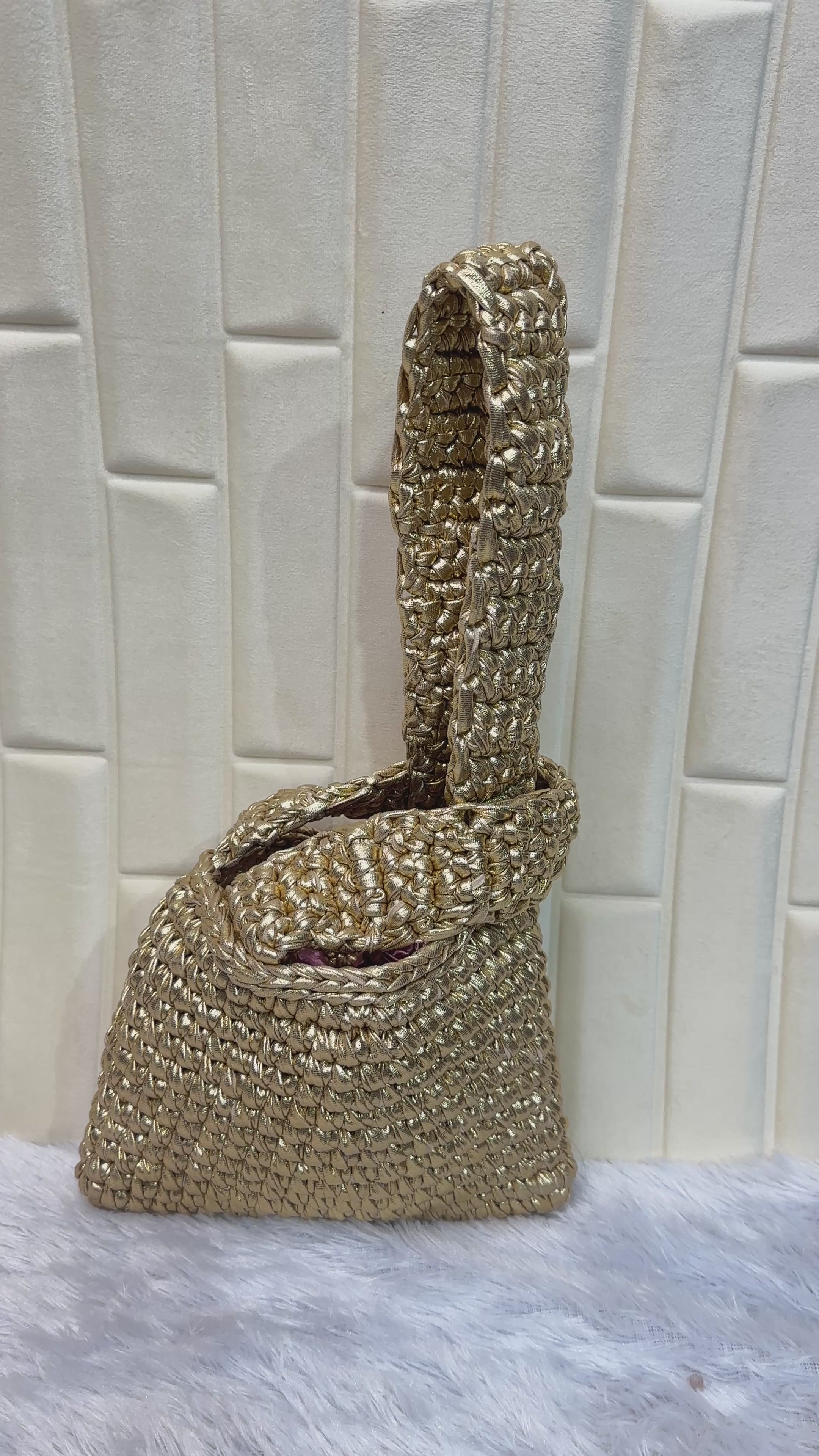 Pure Gold Metallic Crochet Knot Potli Bag