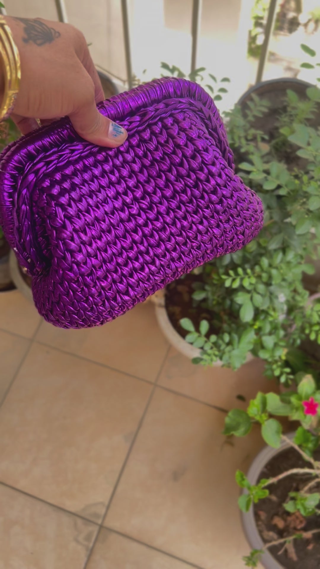 Metallic Purple Luxe Crochet Clutch