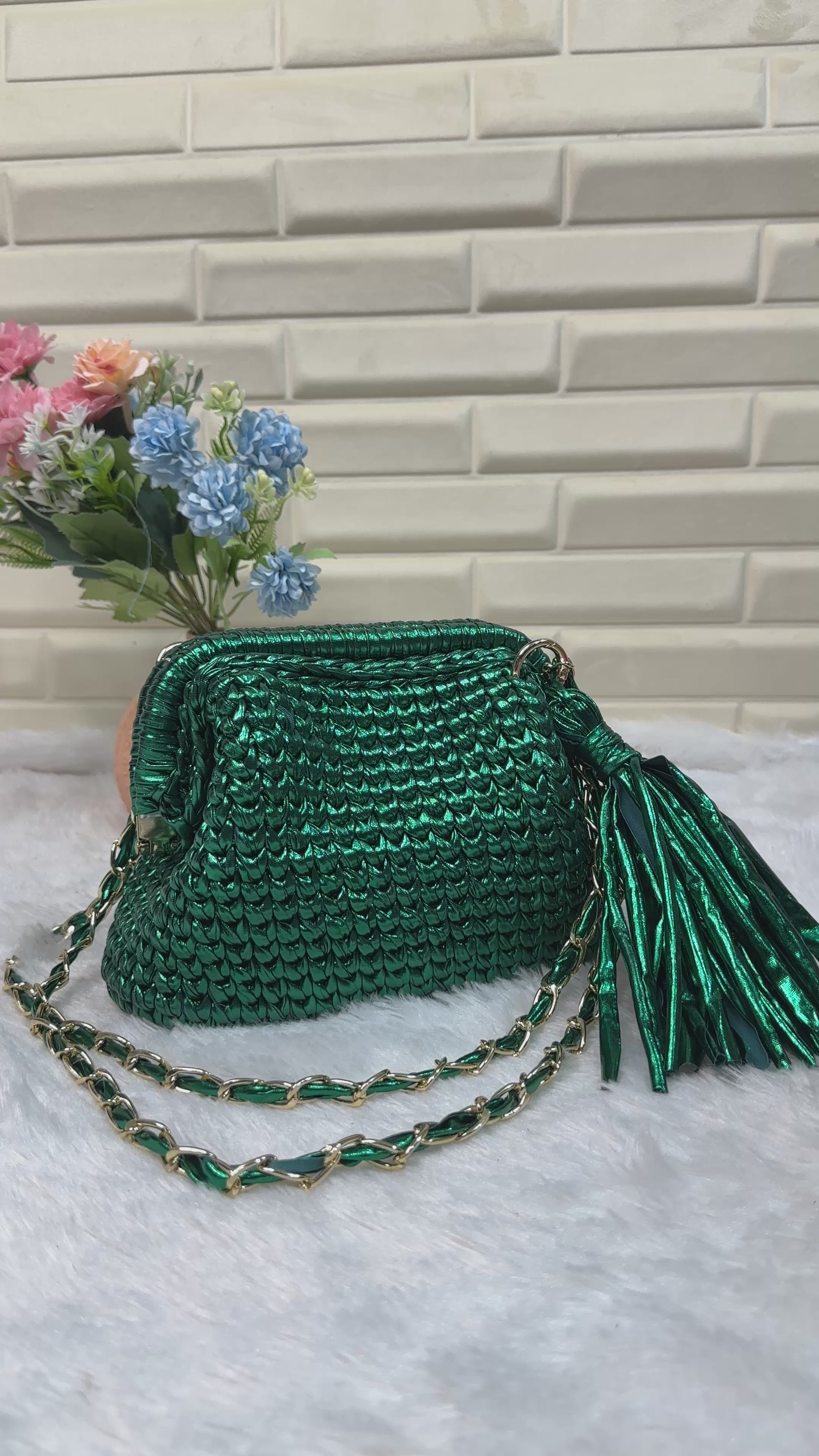 Metallic Green Luxe Crochet Clutch