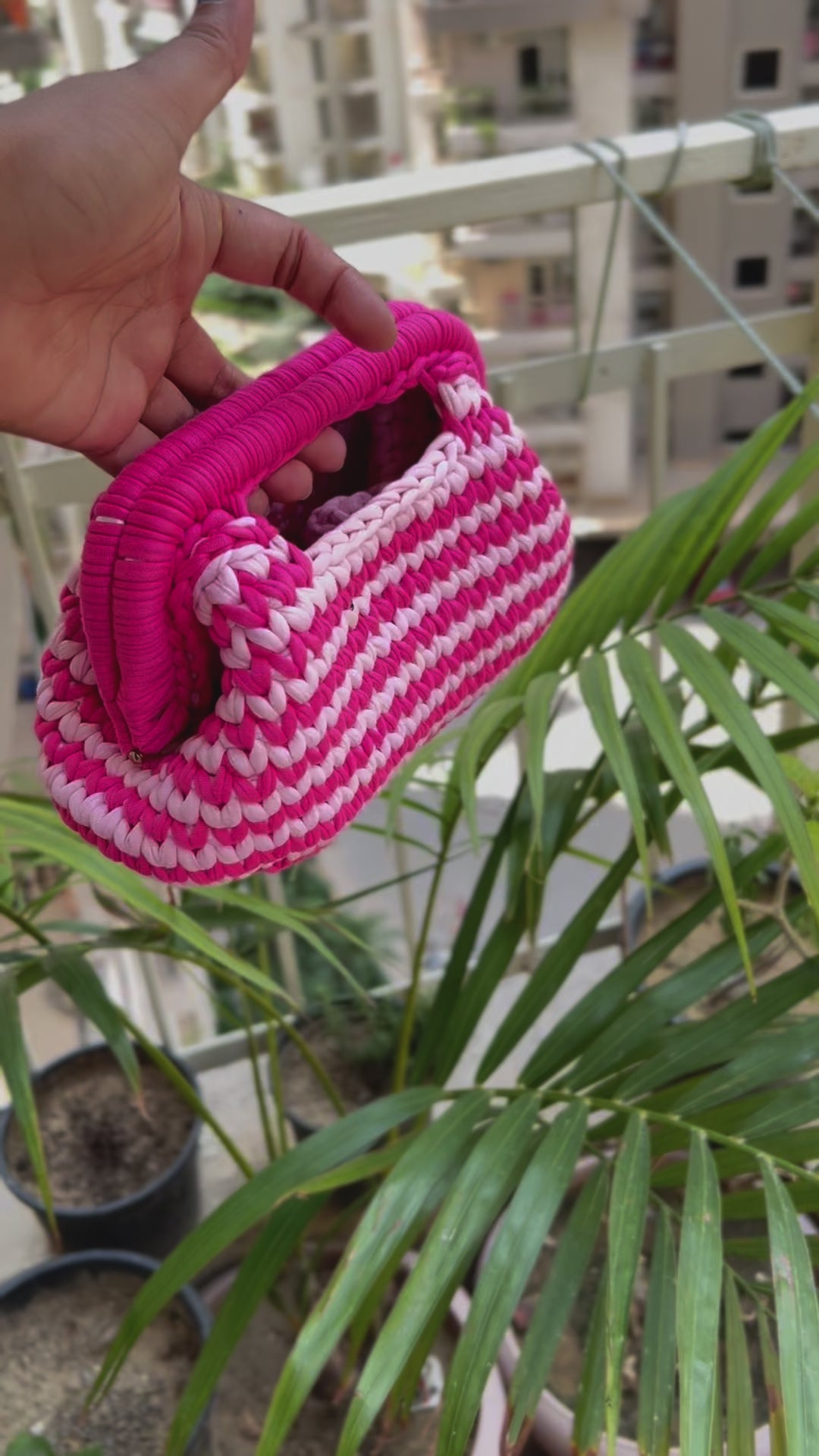 Handmade T-Shirt Yarn Pink Charm Clutch