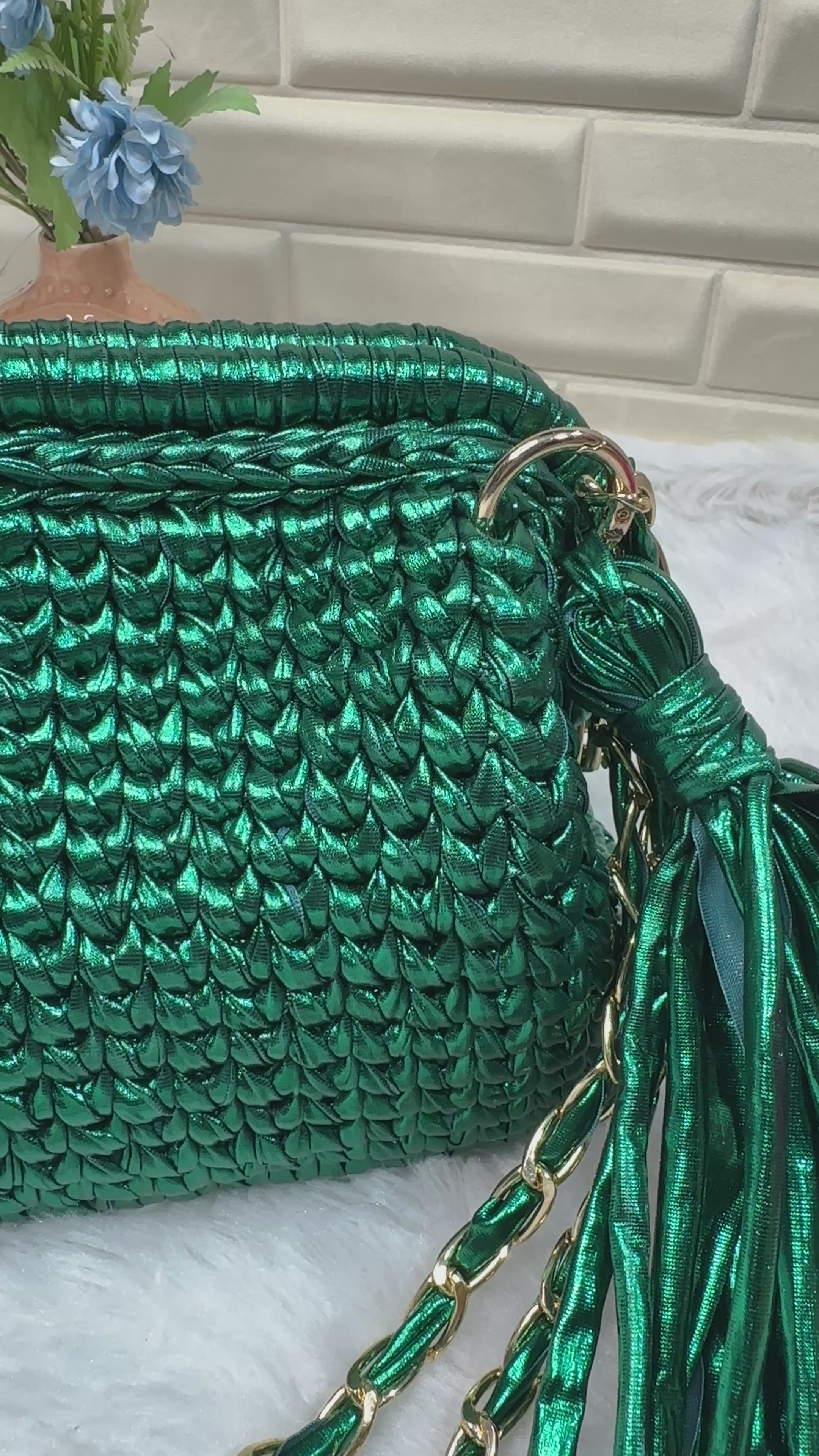 Metallic Green Luxe Crochet Clutch