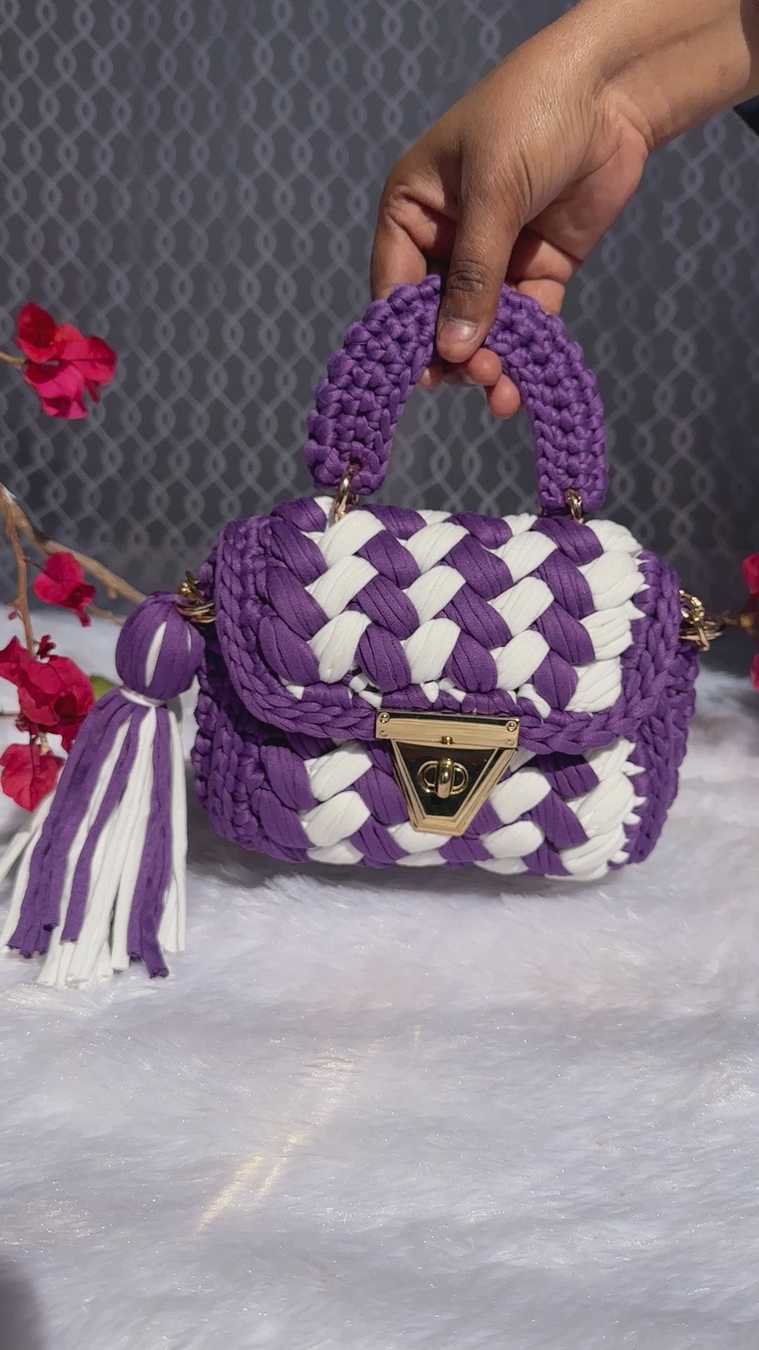 Lavender White Multicolor Crotchet Bag
