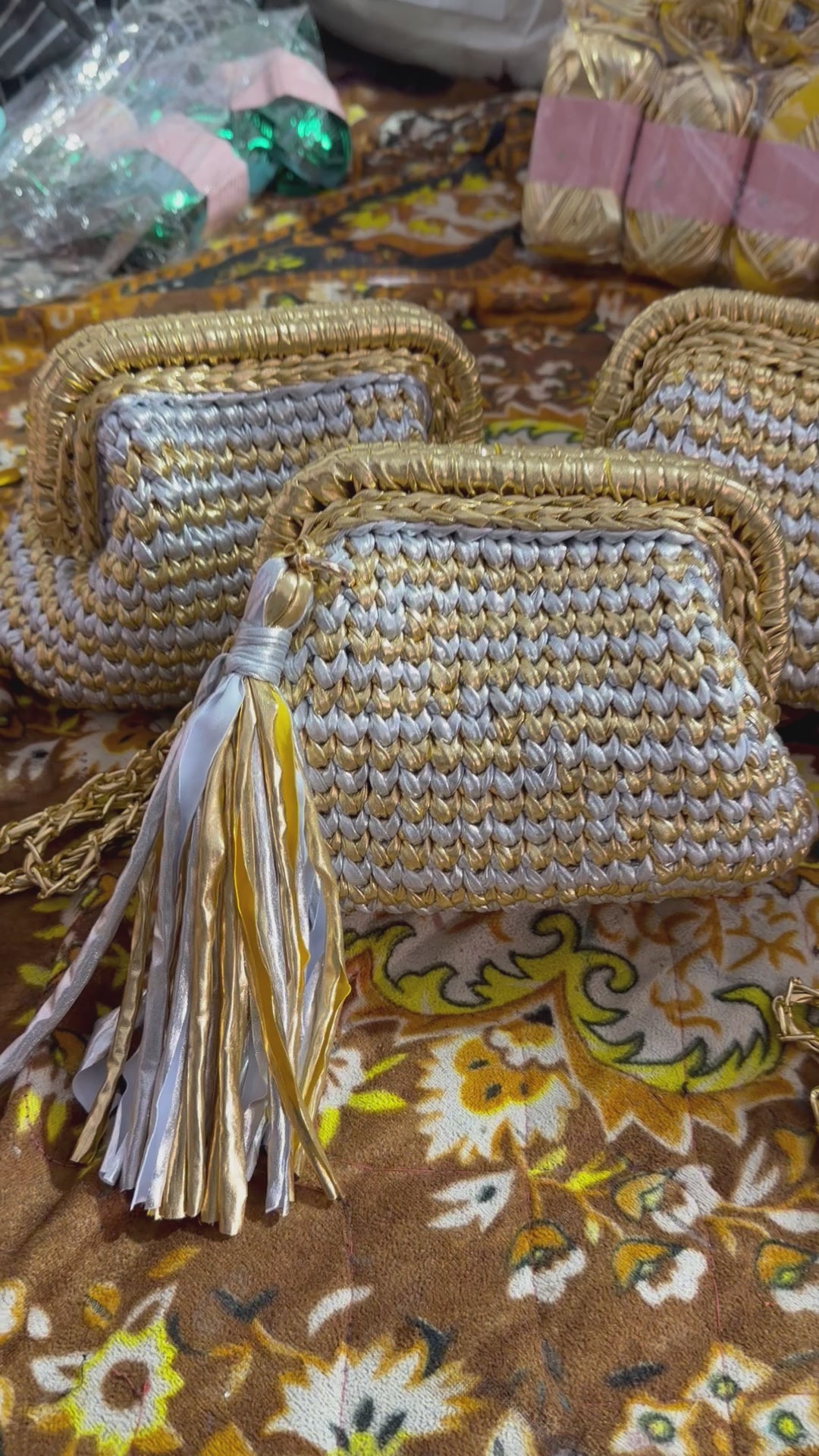 Golden & Silver Luxe Metallic Crochet Clutch (Price Drop)