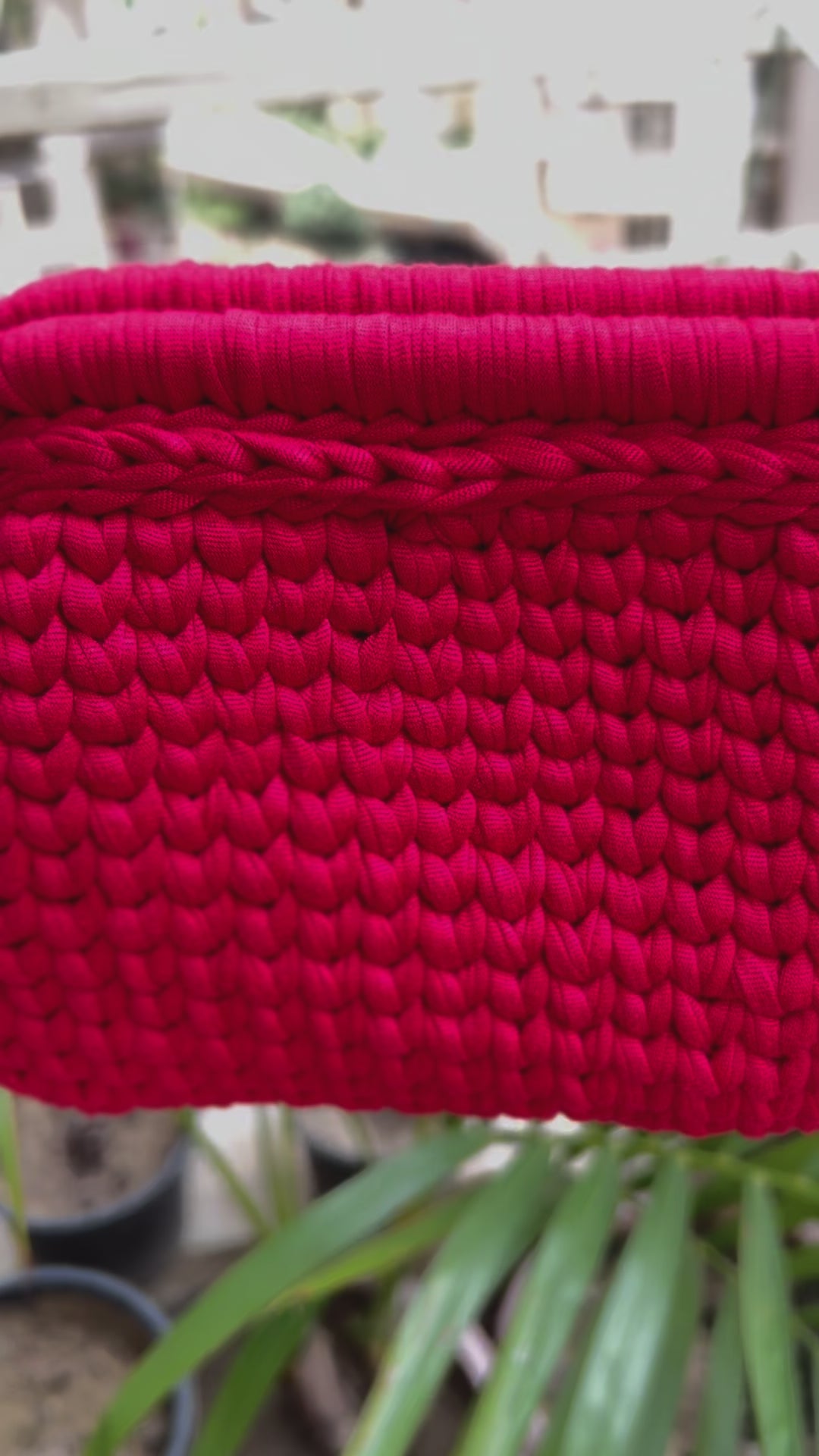 Handmade T-Shirt Yarn Red Clutch