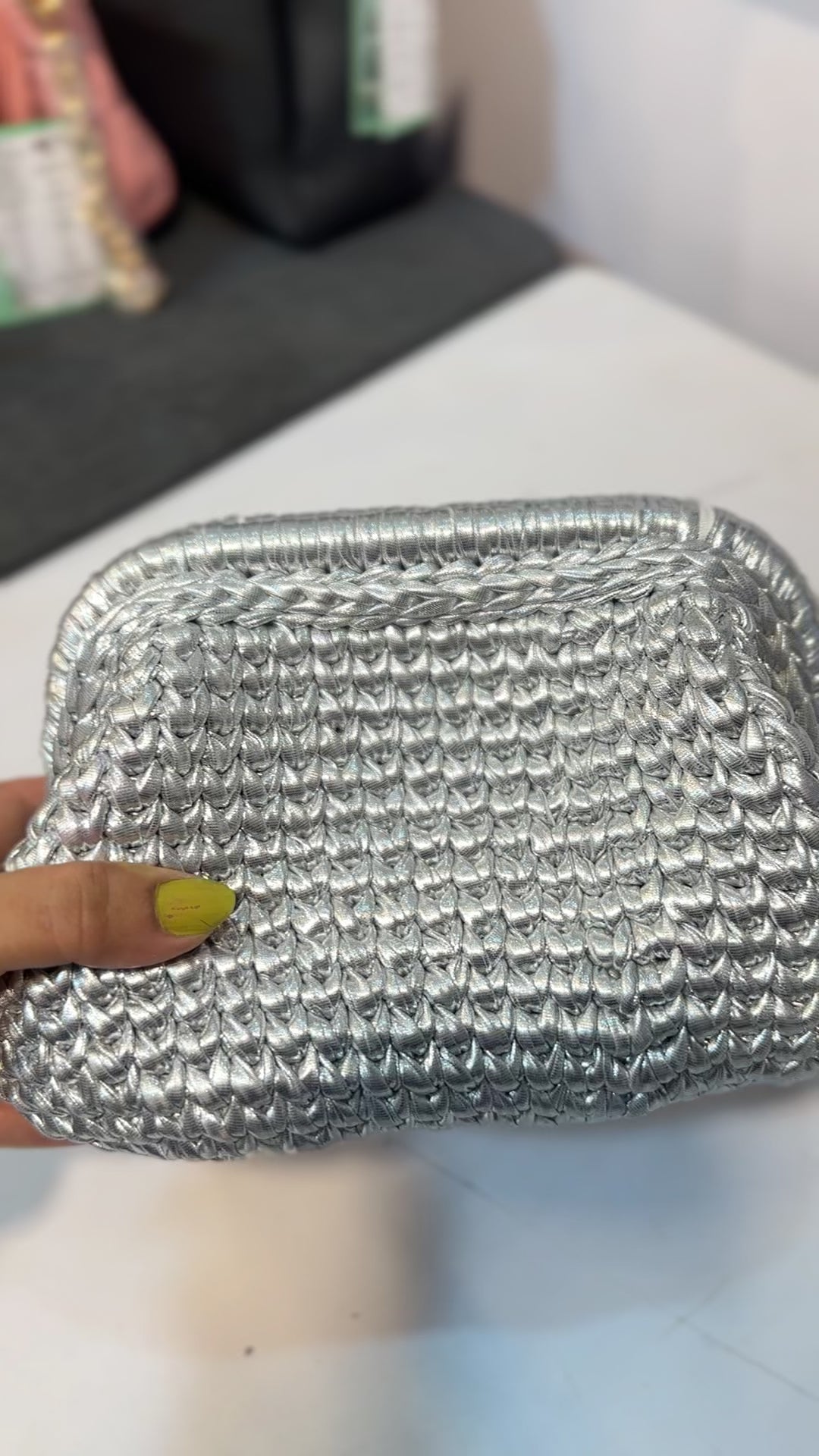 Silver Metallic Crochet Clutch