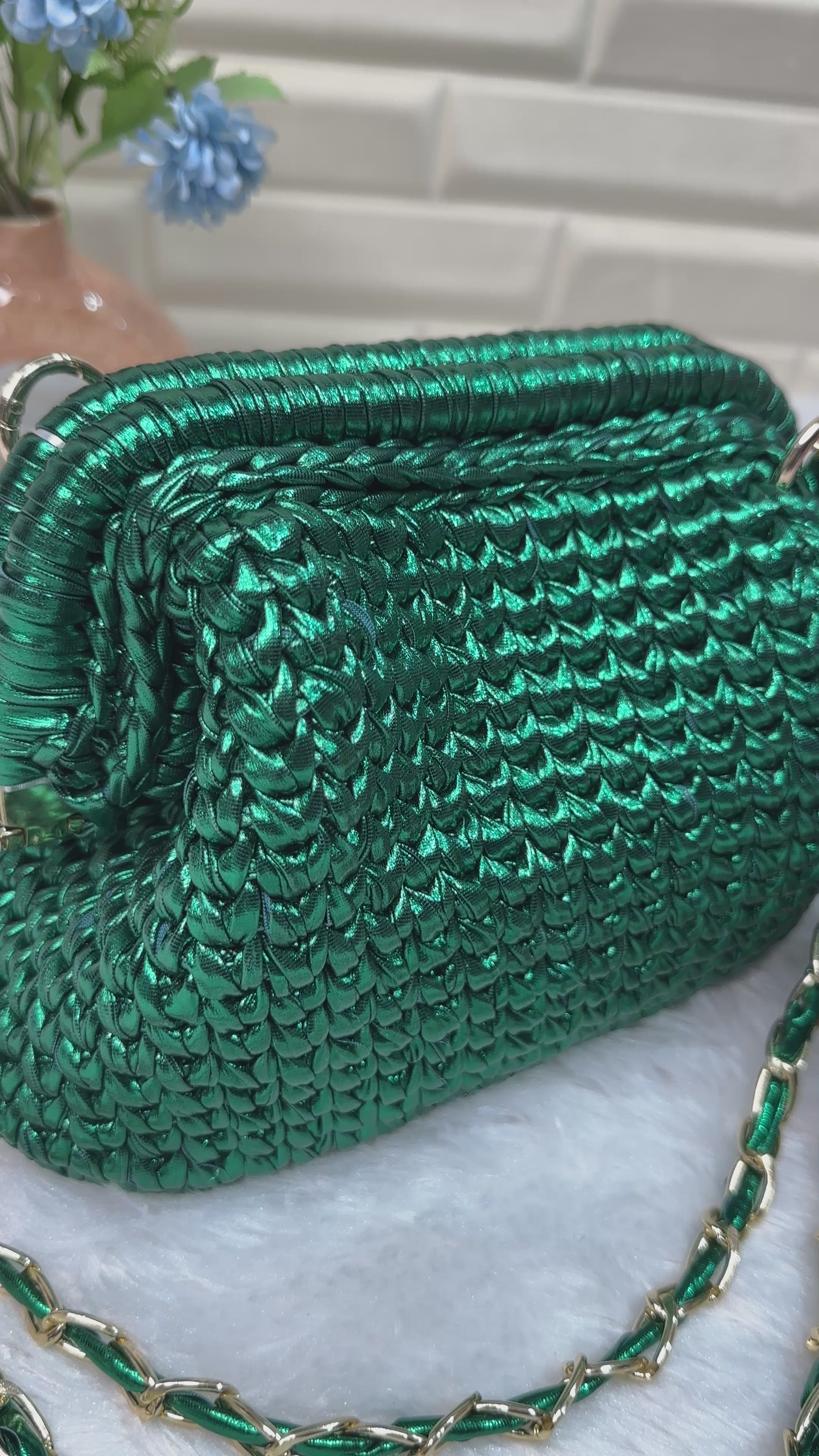 Metallic Green Luxe Crochet Clutch