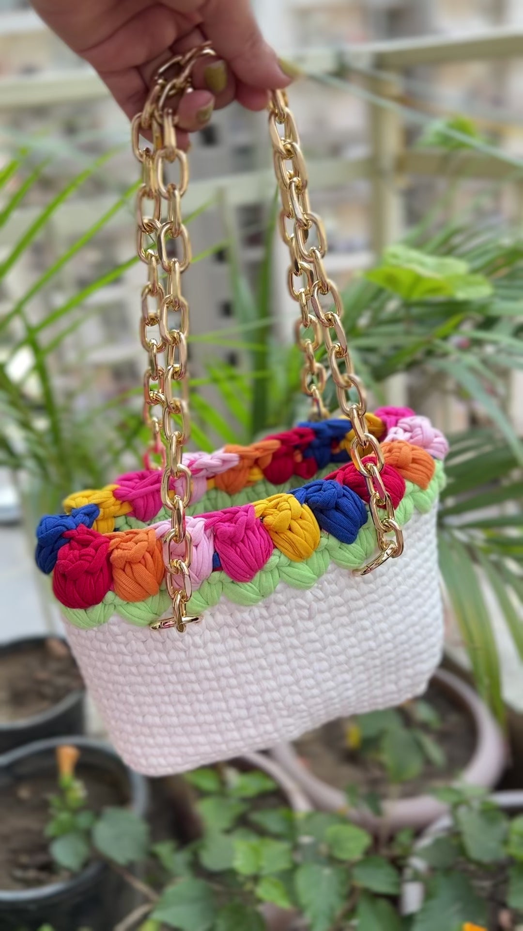 Multicolor Tulip Handmade Crotchet Bag