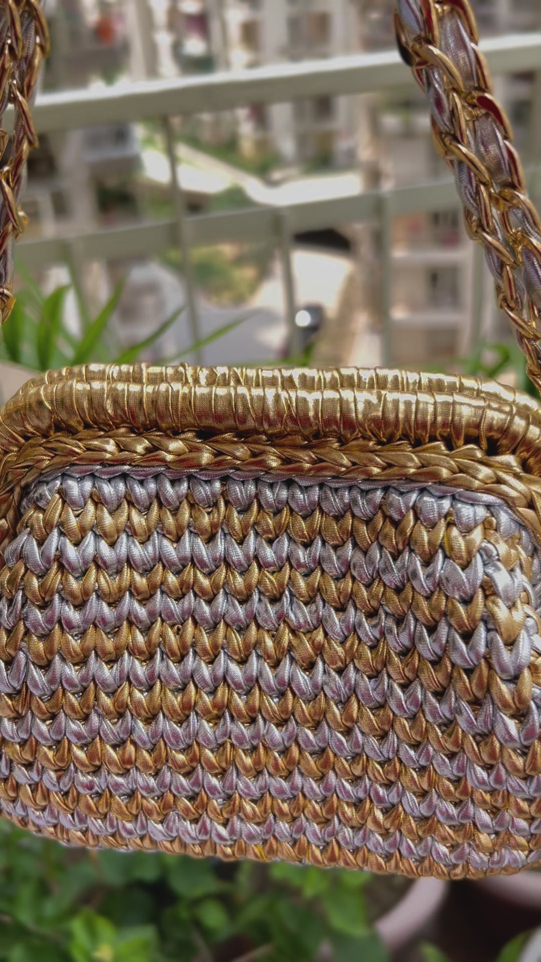 Golden & Silver Luxe Metallic Crochet Clutch (Price Drop)