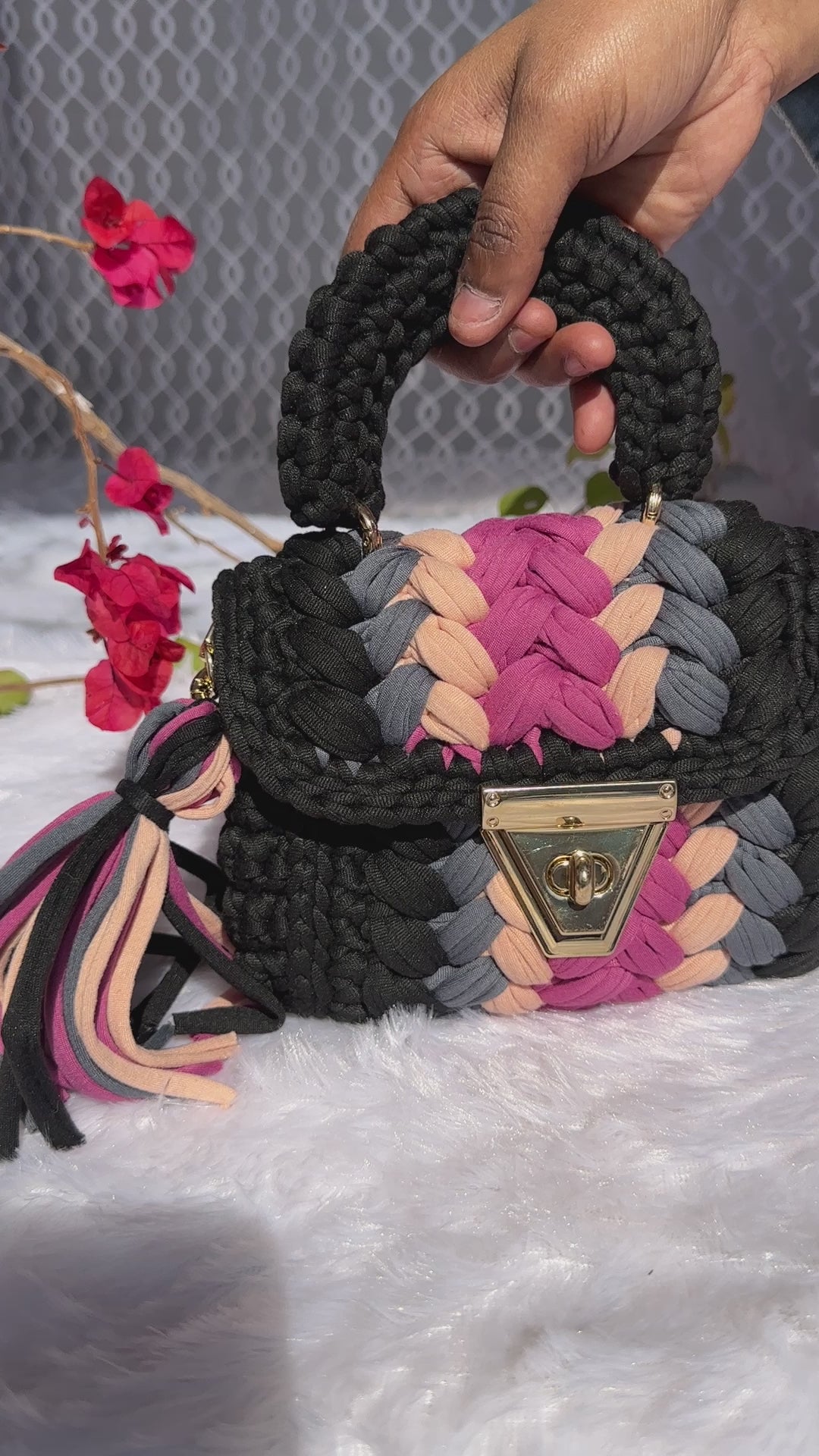 Charcoal Chic Multicolor Crochet Mini Bag