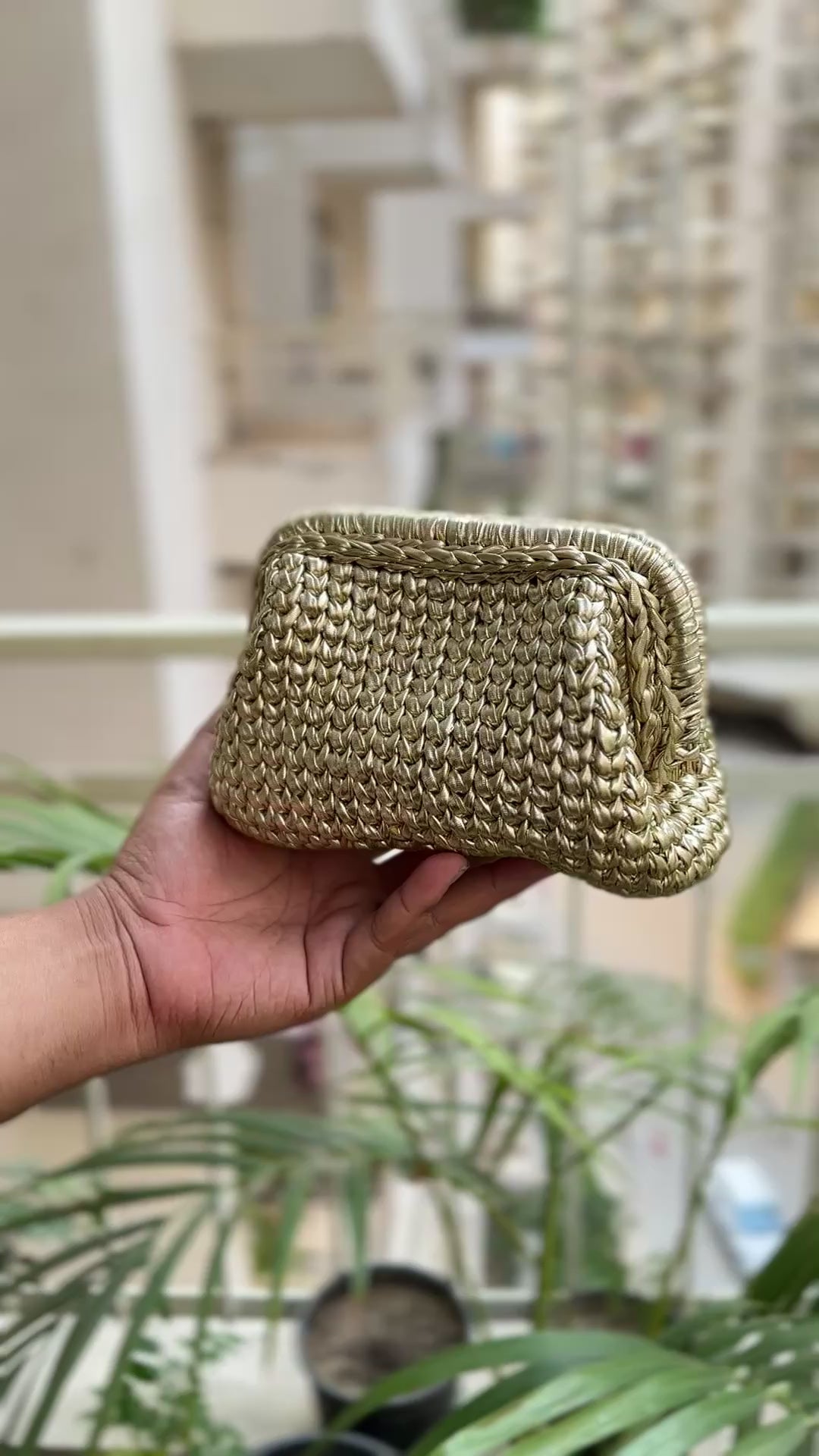 Light Golden Metallic Crochet Clutch ( few pieces left )