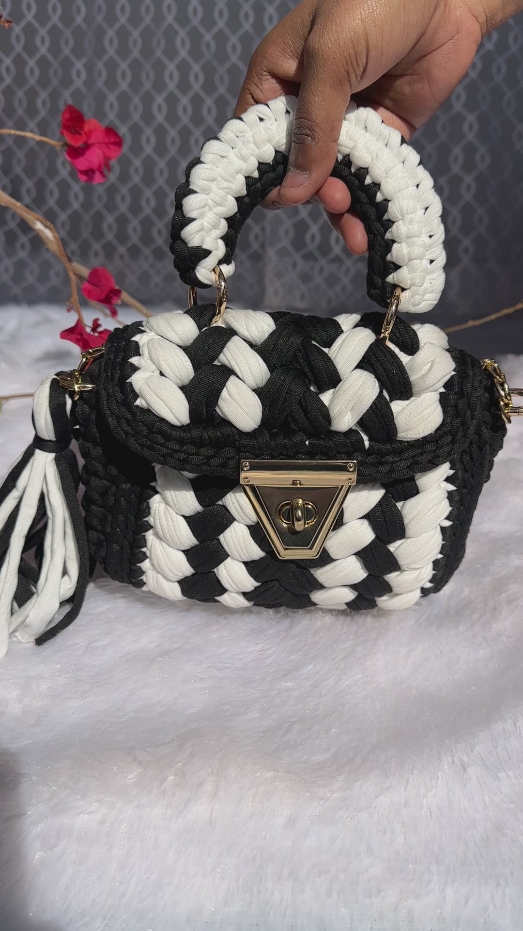 Monochrome Grace Multicolor Crochet Bag
