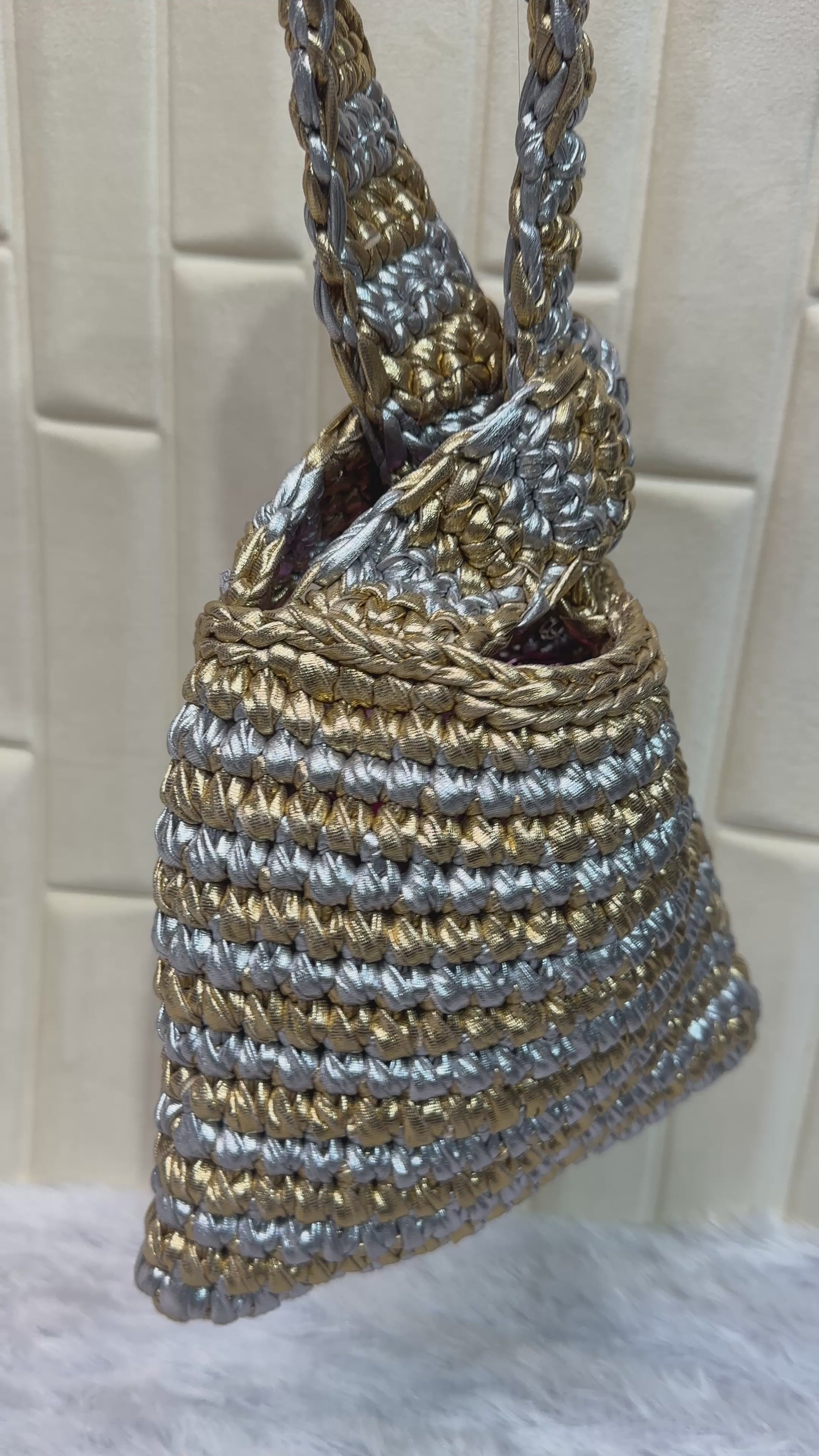 Twin Shine Gold & Silver Metallic Crochet Knot Potli Bag