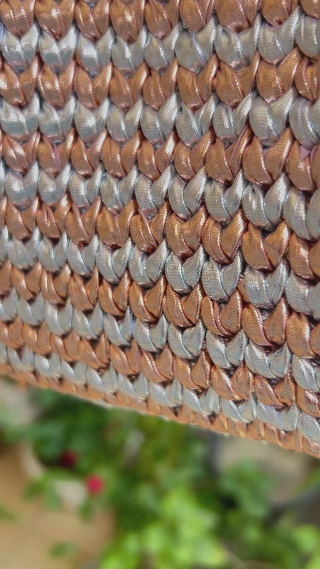 Silver and Rose Gold Two-Tone Crochet Clutch with Sling and Tassel